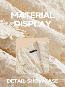 Anewsta Áo khoác dài vừa phải đính cườm ren hoa 3D thanh lịch dành cho nữ, Thu/Đông - trắng - Xem 4