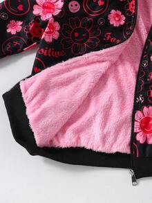 Sparklyn Chaqueta con capucha casual con forro térmico y estampado de dibujos animados para adolescentes, otoño/invierno - Negro - Ver 8