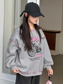 DAZY Tween Girls Crew Neck Printed Fleece Sweatshirt, Fall,Winter - Grey - View 7