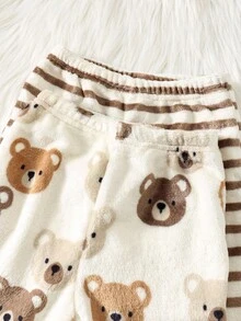 SHEIN 4pcs/Set Cute Fluffy Bear Cartoon Print Long Sleeve Thermal Unisex Baby Clothes Set Fall Winter - Multicolor - View 8