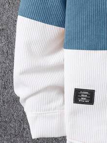 SHEIN 青少年男孩休闲拼色拼接连帽衫，带口袋，适合秋季、春季、冬季，适合户外玩耍、学校、街头风格、派对和休闲穿着，性价比高 - 霧霾藍 - 查看 4