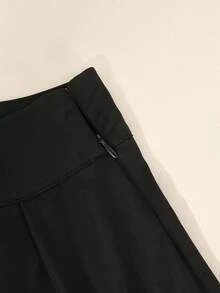 Franclia 女士纯色高腰长款百褶休闲半身裙，女士休闲系带口袋长款常规版型超高腰素色女裙，春秋季，日常休闲长款女裙 - 黑色 - 查看 4