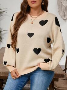 Modelyn Suéter holgado de manga larga con estampado de corazón para mujer de talla grande, uso casual de todos los días