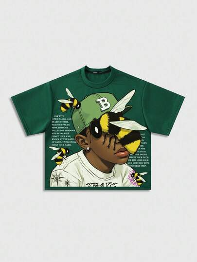 Street Life Men's Loose Dropped Shoulder Short Style Printed T-Shirt