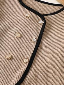 Elladie kids 2 件套青少年女孩罗纹针织 V 领上衣，不对称下摆和阔腿裤套装，休闲家居服优雅时尚装 - 卡其色 - 查看 6