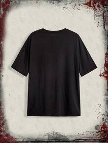 Friday the 13th X ROMWE Áo thun cổ tròn in khẩu trang rộng rãi cho nữ, Halloween - màu đen - Xem 3