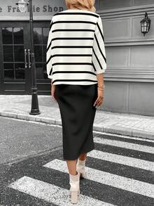SHEIN LUNE Women's Casual Colorblock Striped 2 Pieces Set, Suitable For Autumn/Winter,Fall - Multicolor - View 2