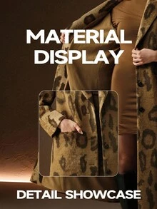 Anewsta Brown Animal Leopard Print Single-Breasted Notched Collar Long Sleeve H-Line Long Overcoat - Brown - View 6