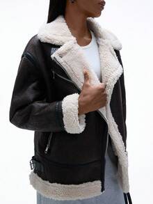 GENKIRA Nouvelle veste de moto en fausse fourrure Maillard pour femmes, manteau en peau de mouton, vêtements d'hiver - Noir - Voir 6