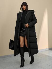 CLARA VERO Belt DETAILED FUR ADDED LONG WINTERCOAT - Black - View 3