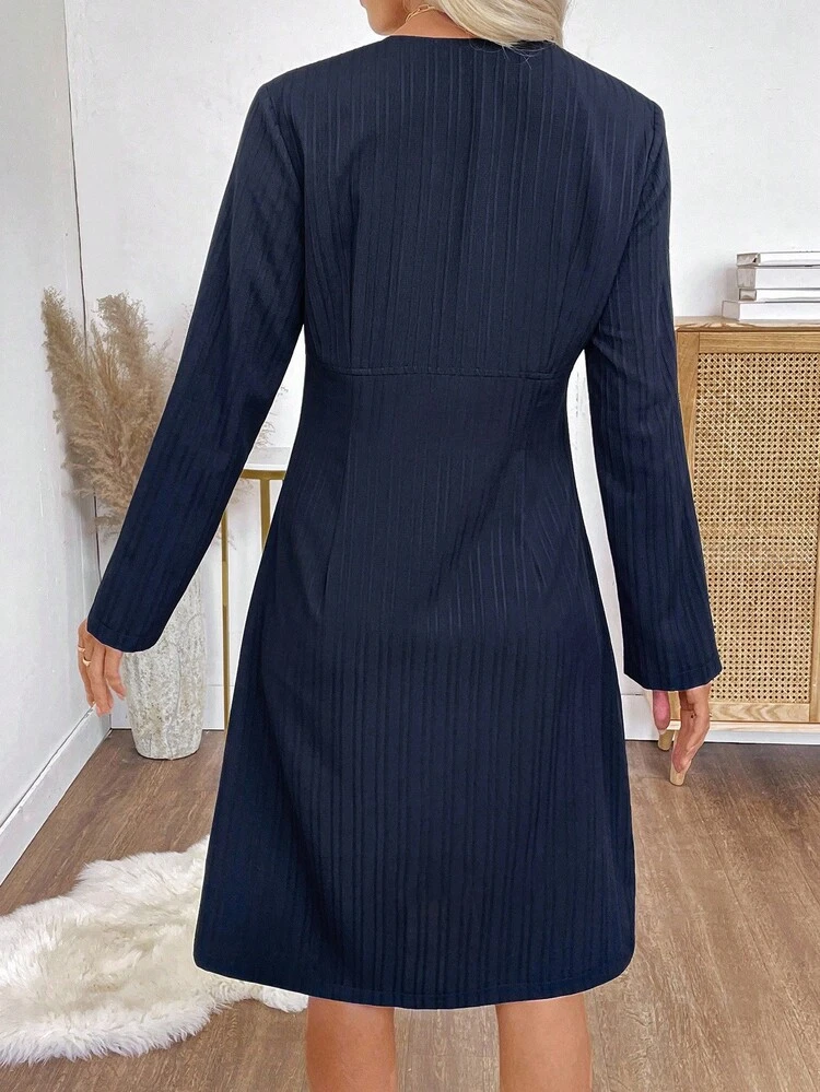 Women's Casual Commuter Solid Color Front Button Mid-Length Dress