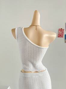 Soleia Women's Minimalist Metal Flower Knitted 2 Pieces Set, Vacation In Fall/Winter - White - View 3
