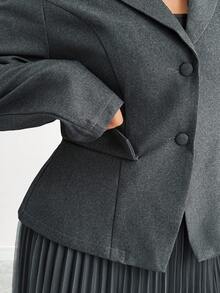 Franclia Plus Size Women French Style Casual Blazer & Mesh Midi Skirt 2 Pieces Set - Dark Grey - View 8