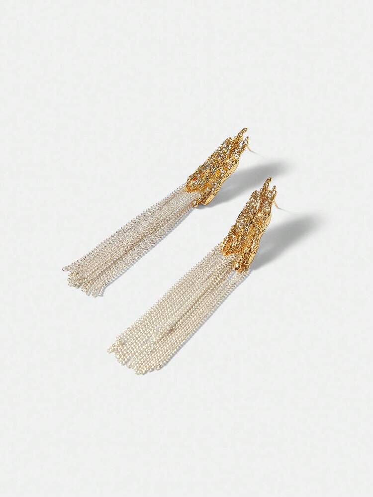 18K GOLD PLATED TASSEL COLORBLOCK TEXTURED DANGLE EARRINGS