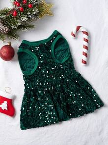 PETSIN Pet Sequin Glittering Princess Dress For Christmas, Olive Green - Dark Green - View 4