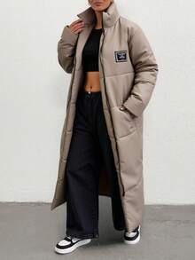 EURMUSE Fashionable Versatile Stand Collar Super Long Cardigan For Vacation Winter - Khaki - View 5