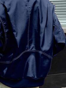 INAWLY Women's Casual Drop Shoulder Loose Jacket, Fall/Winter - Navy Blue - View 6