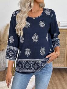 Faunlyn Áo sơ mi nữ mùa hè dành cho phụ nữ đi nghỉ mát, đi chơi, đi tiệc, đi chơi đồng quê, áo cánh thời trang dành cho phụ nữ, đi chơi cho phụ nữ - Màu xanh hải quân - Xem 5