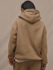 MUSERA Logo刺绣贴片超大款连帽衫宽松卫衣返校舒适可爱休闲日常Y2K街头风胶囊衣橱春季机场穿搭 - 棕色 - 查看 3