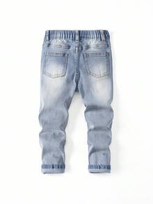 Young Boy Retro Casual Blue Distressed Faded Skinny Jeans, Daily & Holiday Wear Destroyed Denim For Kids Ripped Toddler Jeans Toddler Boy Jeans Kids Ripped Jeans Kids Jeans Fall Winter Boy 13 Drip Boy Kids 8 9 Distressed Boys Boys Sets Jean Boy 5y - Blue - View 3
