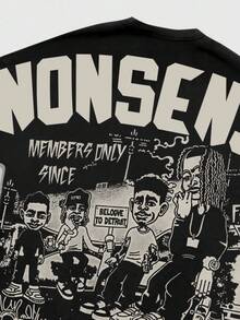 ROMWE MEN Street Life Spring/Summer Casual Graphic 1Pc Men'S Street Figure Batwing Short Sleeve Crew Neck Casual T-Shirt, Halloween, 2000S Style - Black - View 5