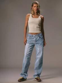 MUSERA Jeans slim taille mi-haute à jambe droite avec détails de couture et passants de ceinture. Style décontracté des années 90, idéal pour les concerts d'été, les sorties d'hiver à Nashville ou l'Oasis - Jean clair - Voir 2