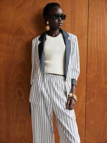 Lumivelle Striped Patchwork Suit Set - Black and White - View 7