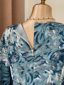 SHEIN Clasi Đầm Maxi họa tiết hoa cổ tròn tay dài cỡ lớn dành cho nữ, phong cách tối giản thanh lịch, thích hợp mặc hàng ngày, hẹn hò và dự tiệc - Nhiều màu - Xem 6