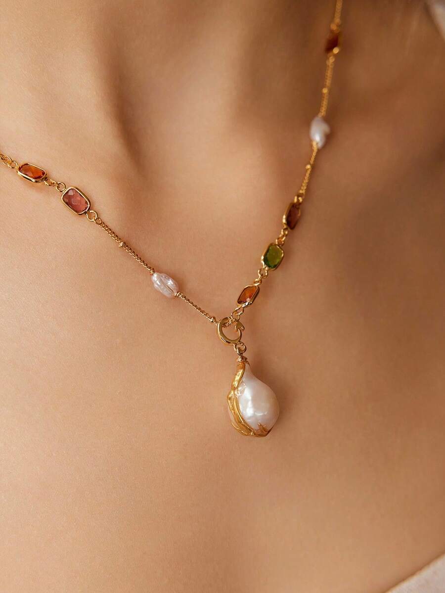 MOTF PREMIUM FAUX PEARL & RHINESTONE VINTAGE CHAIN NECKLACE - Gold - View 2