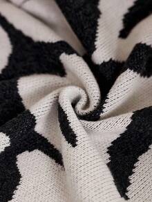 Louniche Black & White Floral Knitted Wool Cardigan For Women, Autumn/Winter - Black - View 8