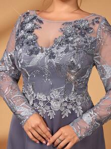 Serin Đầm maxi dáng chữ A dài tay cổ chữ V sâu, chất liệu voan mỏng, sang trọng, cỡ lớn, màu xám đậm, thanh lịch và lãng mạn, đính cườm tinh tế, thích hợp cho tiệc tối, hẹn hò, du lịch, lễ hội âm nhạc, đám cưới, làm váy cho mẹ cô dâu, ngày Valentine. - Màu xám đen - Xem 4