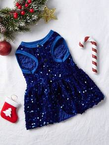 PETSIN Purple Sequin Princess Dress For Cats And Dogs, Christmas Party Sparkling Costume Pet Dress - Blue - View 9