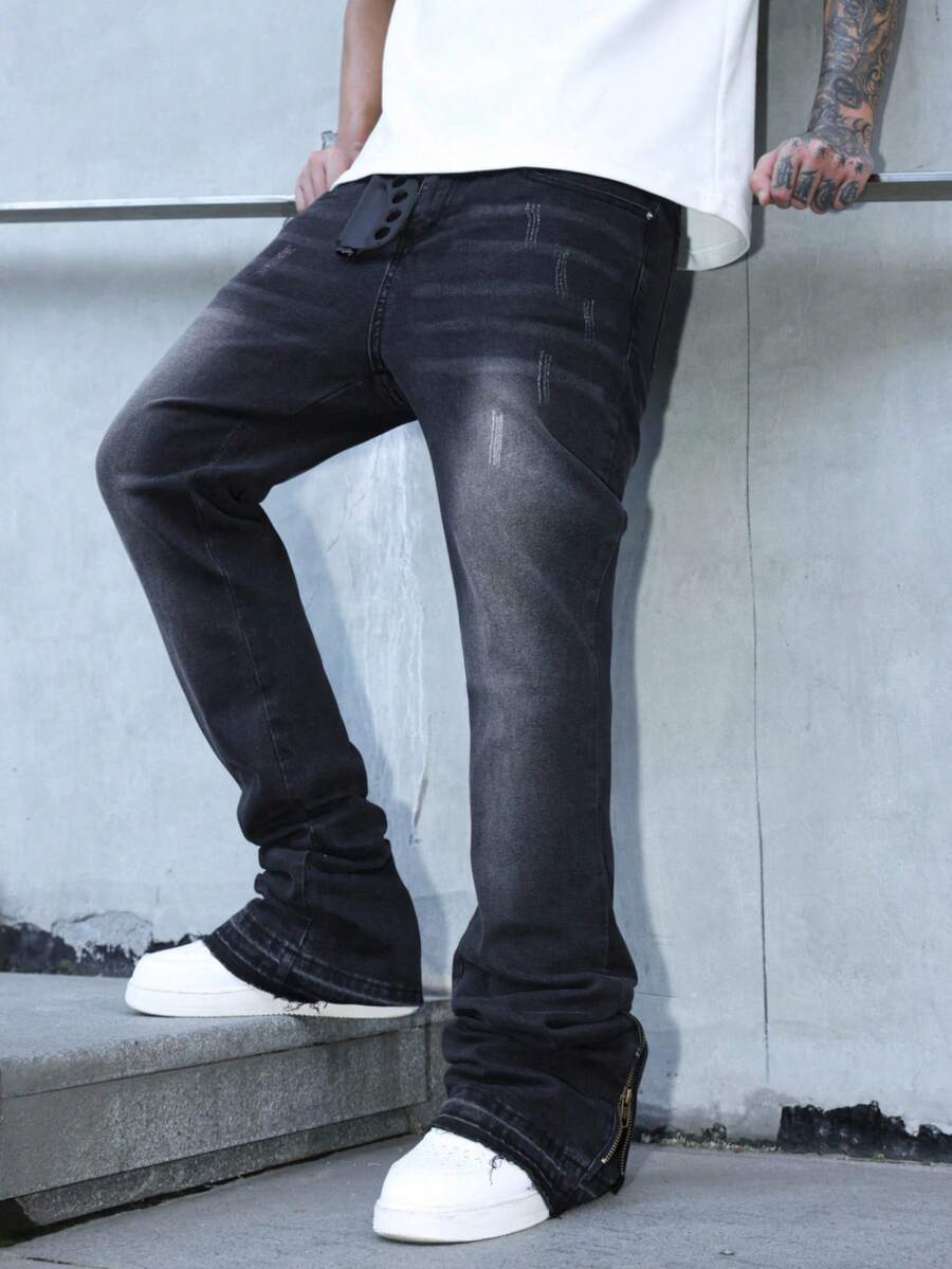 Manfinity EMRG Quần Jeans Nam Màu Trơn Túi Cũ Thường Ngày Đa Năng - màu đen - Xem 1