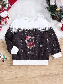 3pcs Young Boy Snowflake Print Crew Neck Sweatshirt,Autumn,Family Matching Mommy And Me Christmas,Thermal Lined Thick Fabric Comfortable For Winter - Black and White - View 6