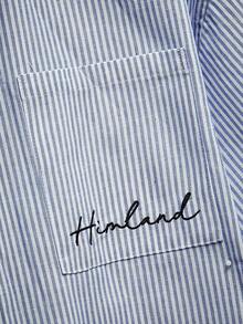 EASEVO Casual Loose Short Sleeve Pocket Embroidered Shirts For Plus Size Men - Blue and White - View 5