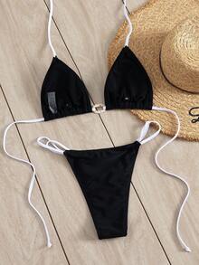 Swim Mod Women Bikini Sets - Black and White - View 2