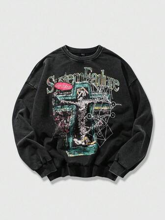 Street Life Herren Lässig Pullover mit Buchstaben-Muster, Rundhalsausschnitt, Langarm, Herbst