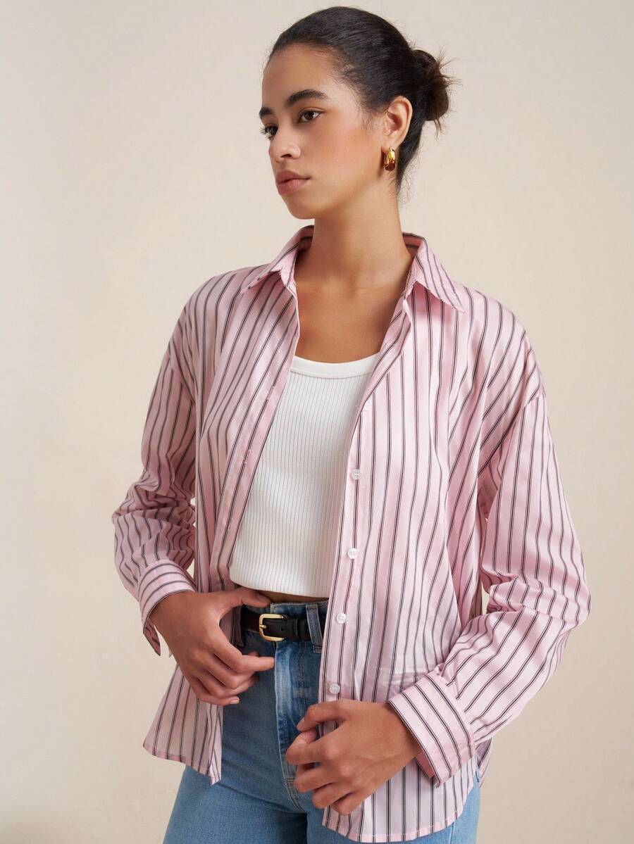 INAWLY Women's Casual Commuter Striped Long Sleeve Shirt - Multicolor - View 1