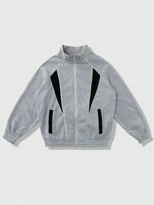 Prep Chaqueta de patchwork con diseño americano de calle para hombre, otoño - Gris Claro - Ver 5