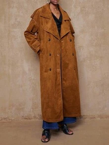 Lumalex Bộ sưu tập Thu Đông của VITNOS dành cho nữ: Áo khoác trench da lộn cao cấp, thanh lịch, ấm áp, thích hợp mặc hàng ngày vào mùa thu, quyến rũ, dự tiệc, đi chơi, hẹn hò, quà sinh nhật, quà tặng giáo viên, trang phục công sở, áo khoác sang trọng dành cho nữ, thanh lịch cho nữ, quà năm mới. - màu nâu - Xem 4