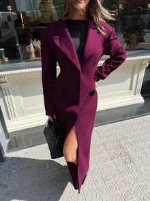 Aloruh New Burgundy & Purple Versatile Extra Long Oversized Lapel Cinched Waist Overcoat, Halloween Fall Winter - Red Violet - View 4