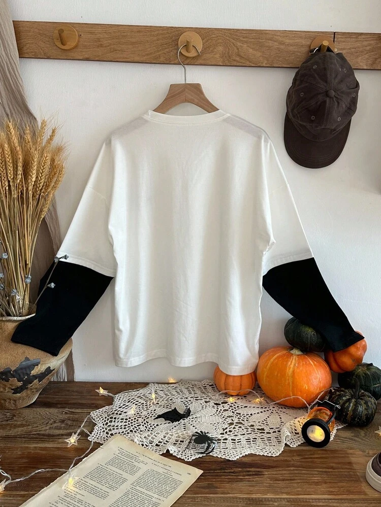 Tween Girl Halloween Print Short Sleeve T-Shirt Fall,Winter