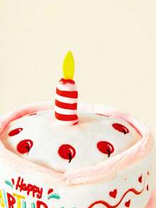 Zazumi Realistic Pink Birthday Cake Plush Toy Features Sound Effects, An Embroidered "Happy Birthday" Sign, A Built-In Baby Sound Box And Rustling Paper Sound Effects, Heart-Shaped Embroidery, 3D Birthday Candles, And Is An Interactive Cat And Dog Toy-A Perfect Birthday Gift. - Multicolor - View 3