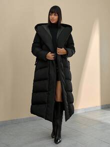 CLARA VERO Belt DETAILED FUR ADDED LONG WINTERCOAT - Black - View 5
