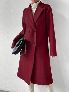 RosyDaze Women's Autumn/Winter Fashion Solid Color Double-Breasted Overcoat - Burgundy - View 5
