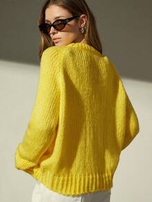 Aveloria Modichic Áo len dệt kim Mohair Chunky Oversize mới - Màu vàng - Xem 2