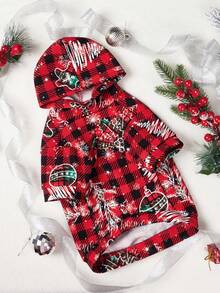 PETSIN 1 Stück rot-schwarzes kariertes Schneeflocken-Haustierkleidung für Weihnachten - Verschiedenfarbig - Übersicht 3