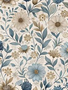 1 卷法国复古风格自粘墙纸 - 蓝色和棕色花卉图案，防水防潮接触纸，可移除和重复使用，适用于卧室、餐厅、客厅电视背景、橱柜、桌子、书架、家具翻新等家居装饰，易于安装 - 彩色 - 查看 5