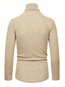 Manfinity Homme Herren einfarbiges Rollkragen Langarm Rippstrick Lässig T-Shirt, Herbst