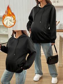 SHEIN Autumn And Winter Casual Fashionable Warm Thermal Lined Hooded Maternity Sweatshirt Women's Winter Clothes
